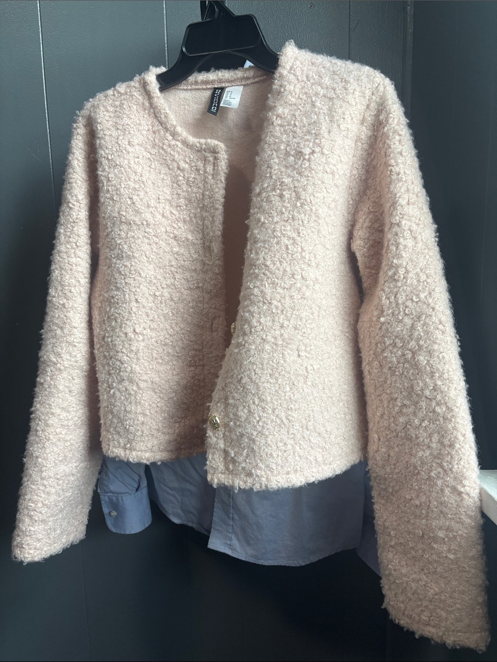 H&M Blush Bouclé Cropped Teddy Jacket Medium - Picture 6 of 7